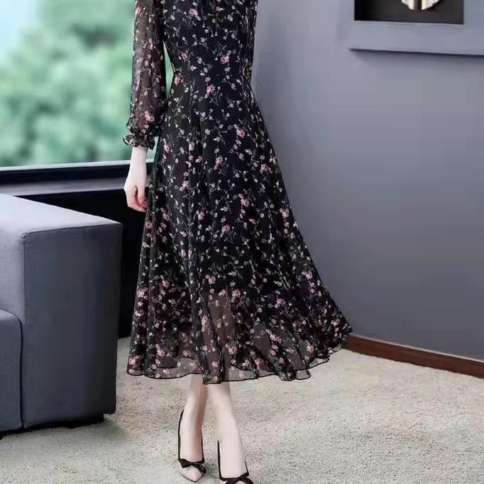 2022 baru gaun panjang sifon floral bottoming gaya Korea/korea dress