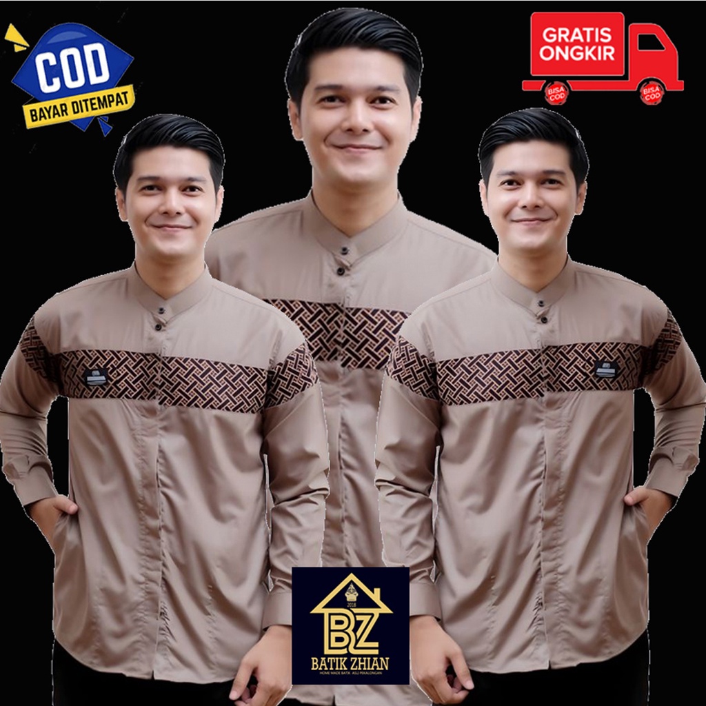 Baju Koko Kurta Dewasa lengan panjang garis depan dada pakaian lebaran muslim pria lengan panjang