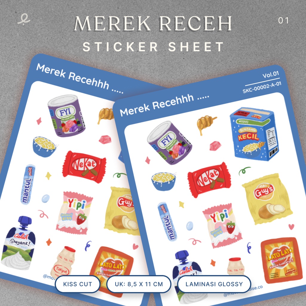 

Sticker sheet merek receh lucu | Kiss cut | Bontax | Laminasi Glossy | 8,5 x 11 cm