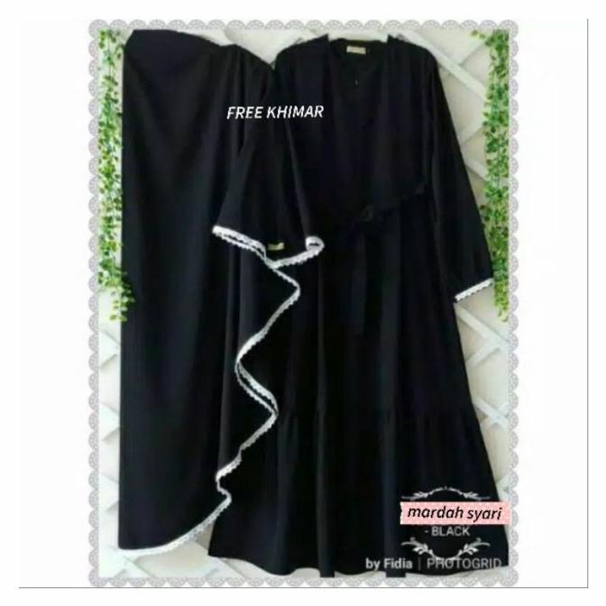 MURAH Gamis Dress Syari Busui Jumbo Polos Free Khimar MARDAH Warna HITAM