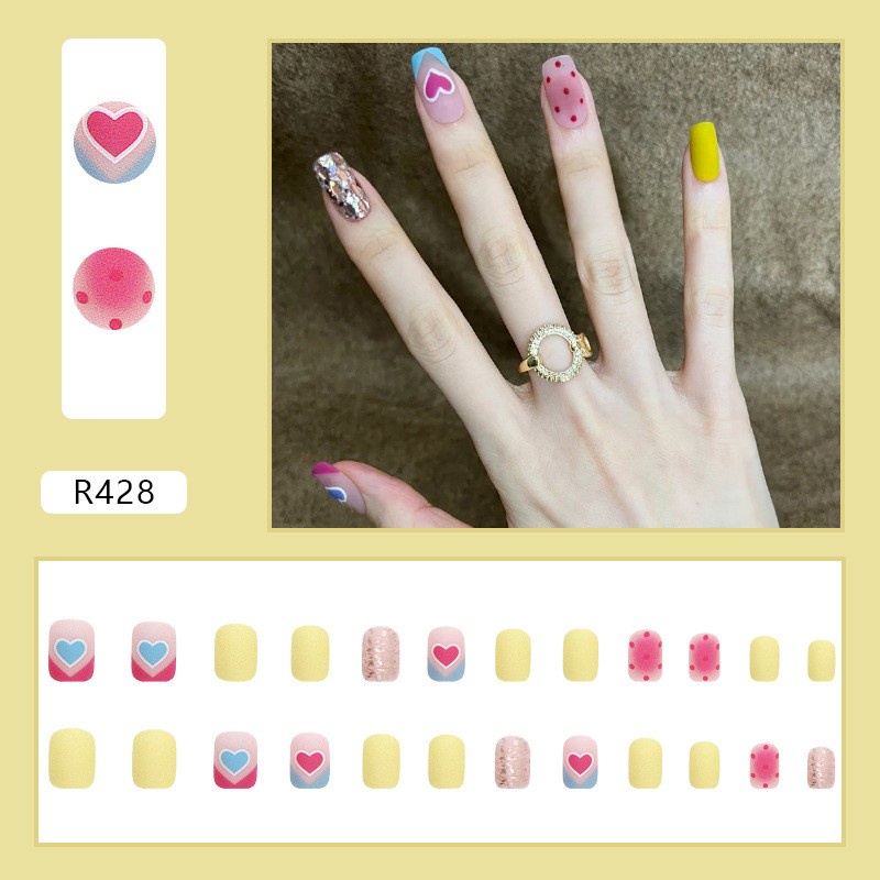 Pretty Kuku Palsu 24Pcs Tipe R Free Lem/Fake Nails Cute Non Box/Long Nails Fashion Acylic Free lem 2gr/Fake Nail Art