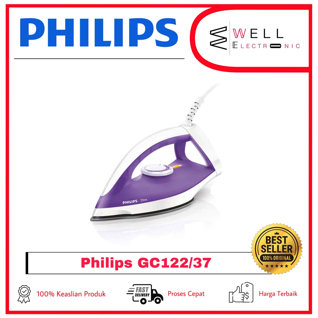 SETRIKA PHILIPS CLASSIC DRY IRON GC122/37 UNGU GC 122 - GARANSI RESMI 2 TAHUN