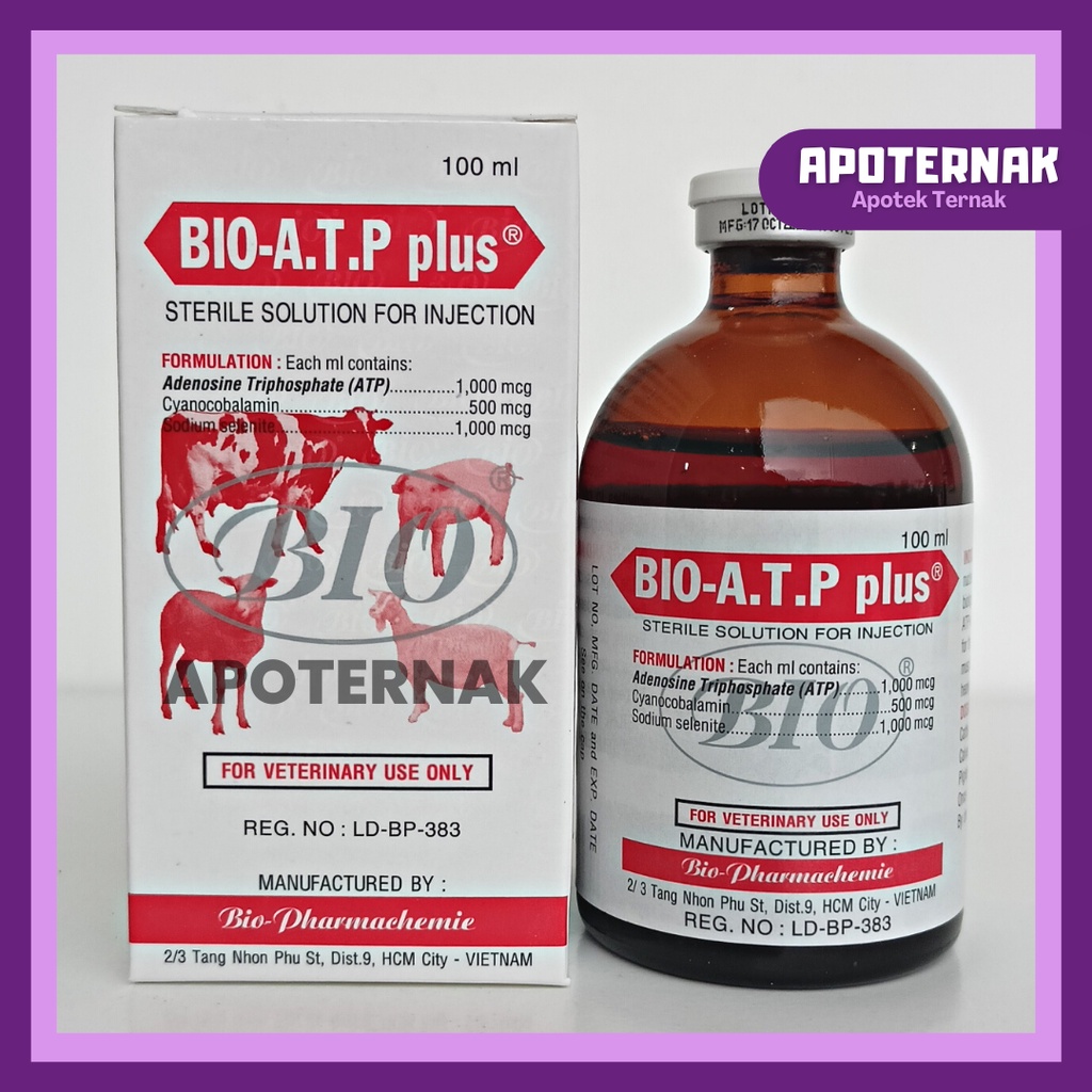 BIO ATP PLUS 100 mL | Injeksi ATP Energi Instan Penguat Otot Stamina dan Daya Tahan Tubuh Hewan | Seperti Biodin Biosan Biotonik Biopros