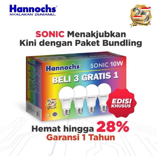 Lampu Led Bohlam Paket Hemat (BELI 3 GRATIS 1) HANNOCHS SONIC 6w / 10w / 13w Watt ORIGINAL