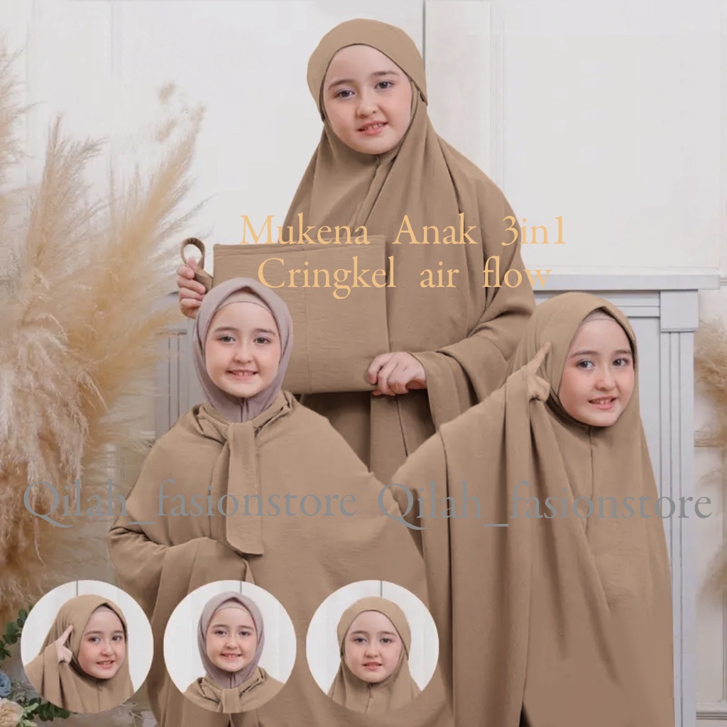Mukena 3in1 Anak Tanggung Cringkel Airflow Mukena Anak 3in1 Mukena Travel Mukena Polos Cringkel