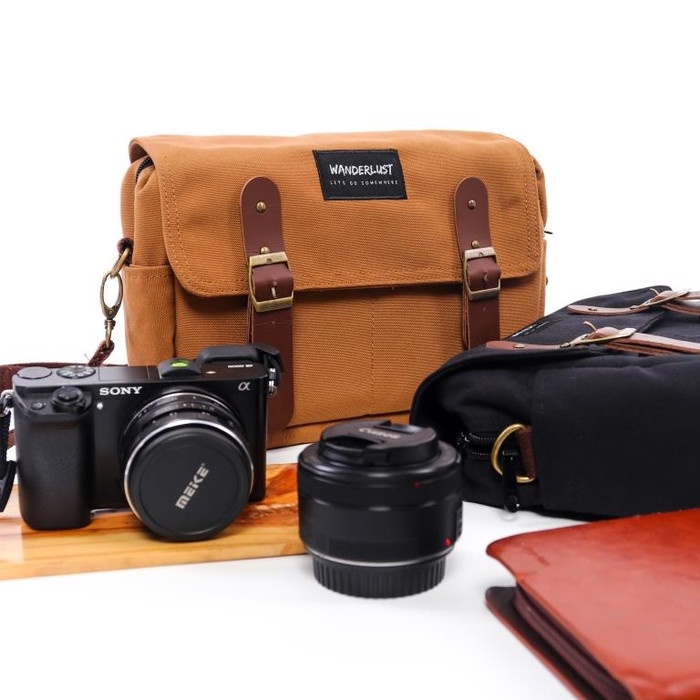 Selempang Inwood Khaki Wanderlust Tas Kamera Selempang Kanvas Mirrorless Dslr