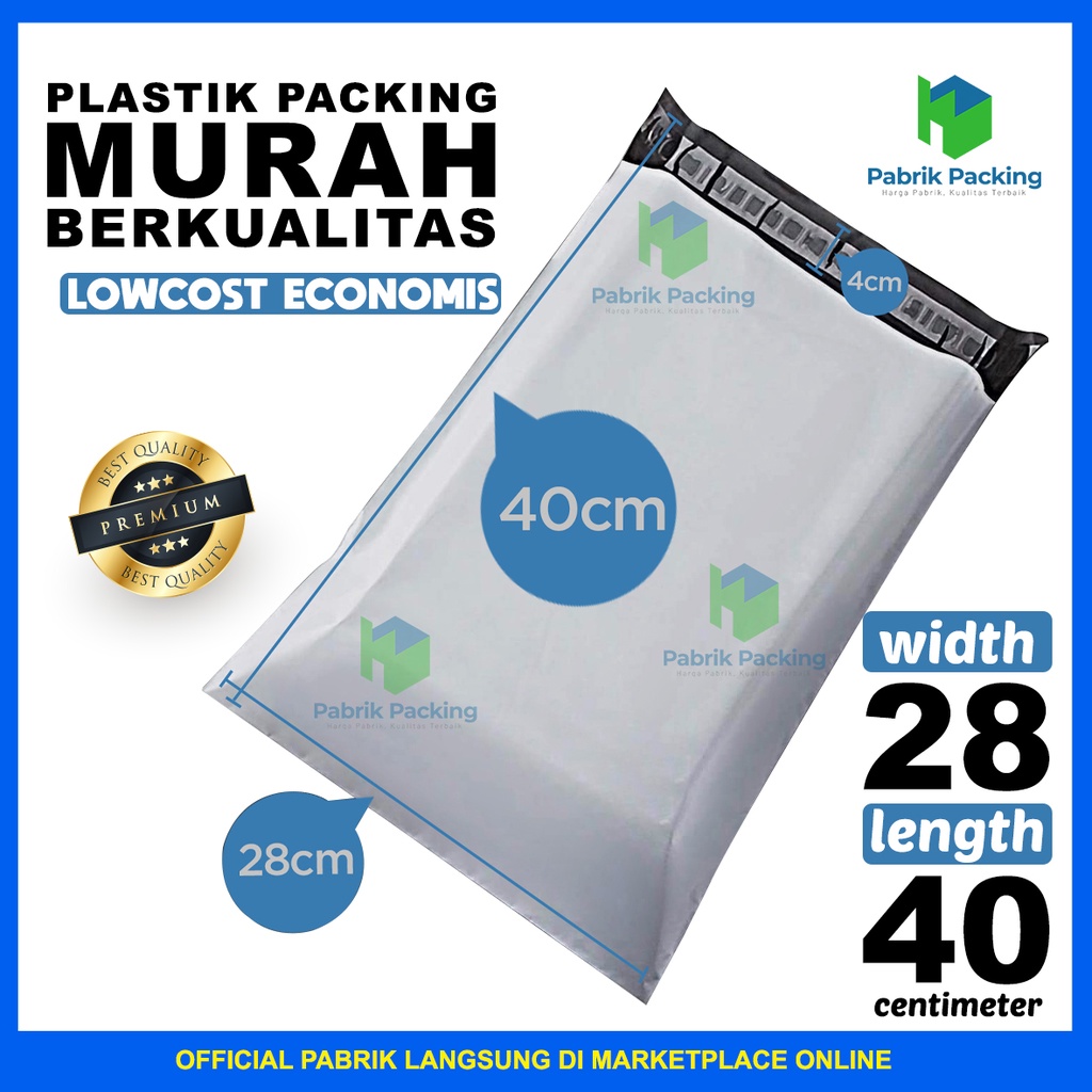 

Polymailer Low Cost Amplop Packaging Olshop Ekonomis Putih 28x40cm