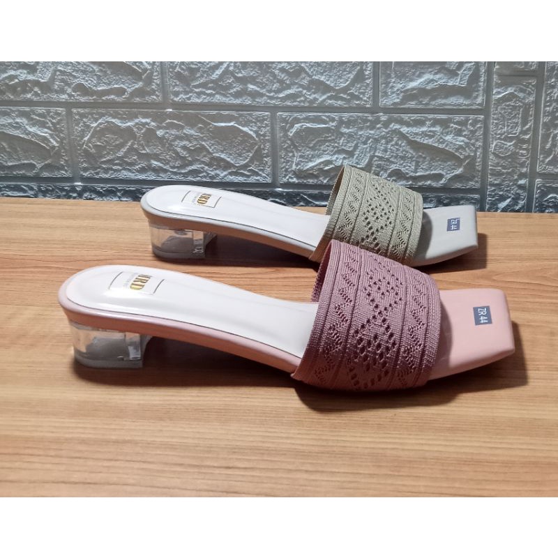 SANDAL BIG SIZE 37-44 SELOP KOKOP UPPER RAJUT HAK KACA 3CM