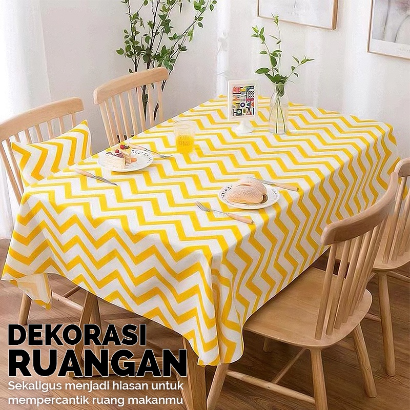 COD - Taplak Meja Makan Motif Zigzag Ukuran 137cmx100cm Bahan PEVA - D15-3B