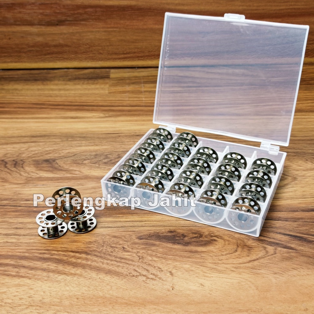 25 Bobbins + Case Spool Mesin Jahit Hitam Jadul classic Butterfly &amp; Kotaknya Case Spool