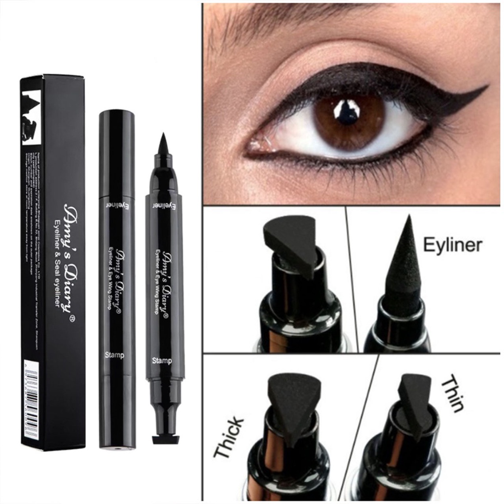 Eyeliner hitam stamp stempel 2 in 1 double head make up untuk mata remaja waterproof awet tahan lama tahan air amy amy's diary feali tipis tempel tap bpom cod instan