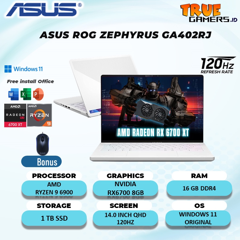 LAPTOP GAMING ASUS ROG ZEPHYRUS GA402RJ RX6700 8GB RYZEN 9 6900 16GB 1TBSSD W11 14.0QHD