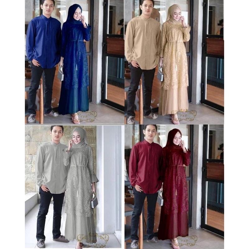 Jc Baju Gamis Couple Model Terbaru/Couple Cleo Kapel Kondangan/ Baju Kembaran Pesta/ Cp Finda - Fc