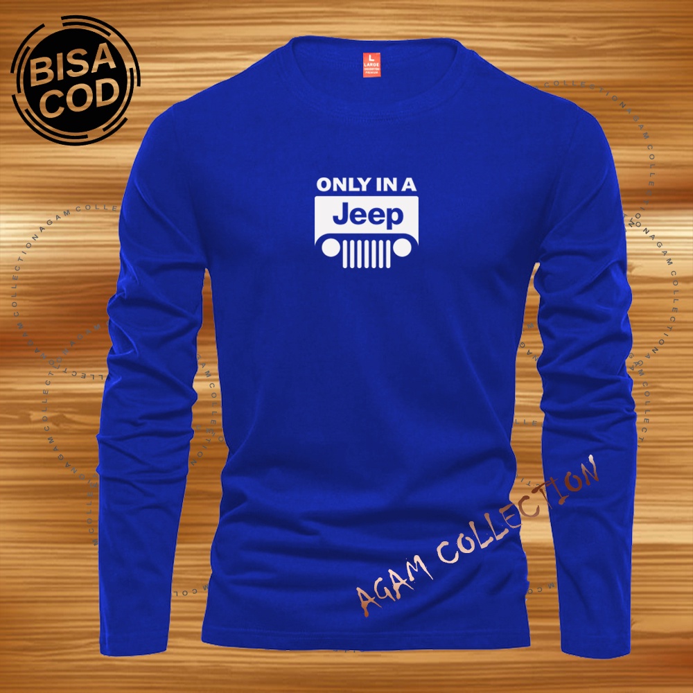 Agam Collection Baju Kaos Distro only jeep Text Putih Lengan Panjang Premium Quality Kaos Pria Keren Kaos Cewek/Cowok