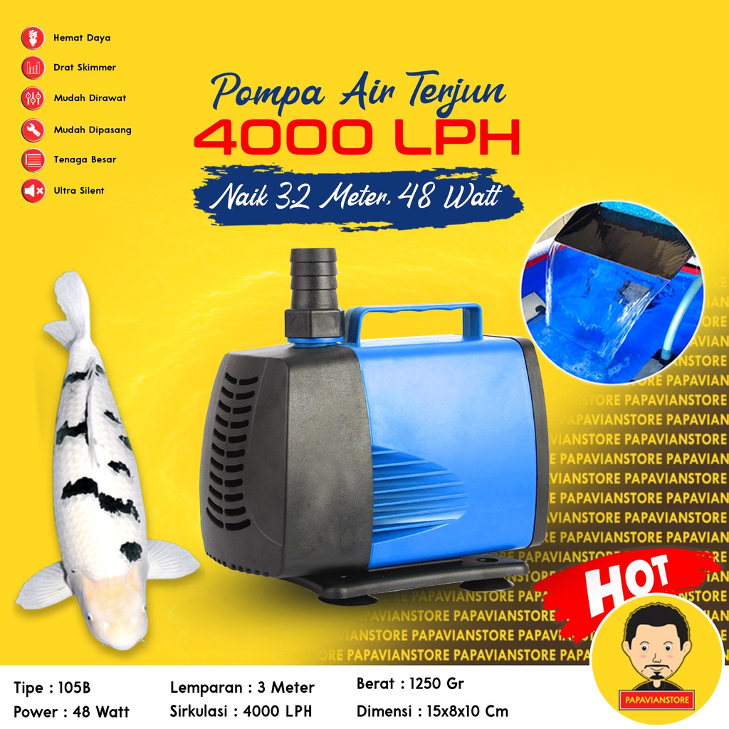 Power Head Pompa Celup Aquarium Hidroponik Low Watt  - Mesin Air Terjun Kolam Ikan Koi Arwana 4000L/H