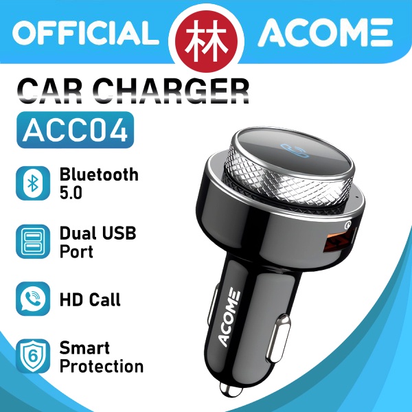 Acome ACC04 Car Charger 18W Bluetooth 5.0 USB Dual Port Fast Charging