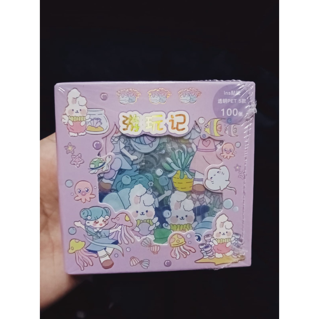 STICKER MOMO WATERPROOF ISI 100 LEMBAR PER BOX-UNGU BOX KECIL 100PC