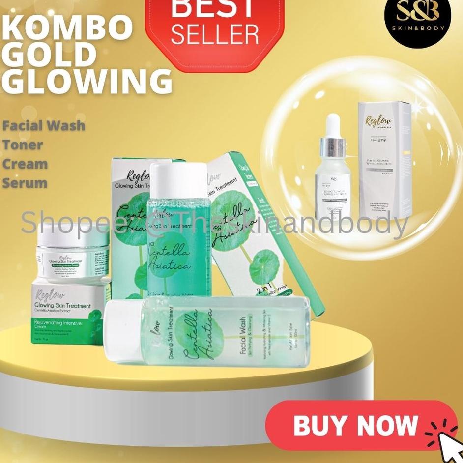 Id Rr8R2 REGLOW Paket Kombo Gold Glowing Isi Facial Wash Toner Cream Plus Serum