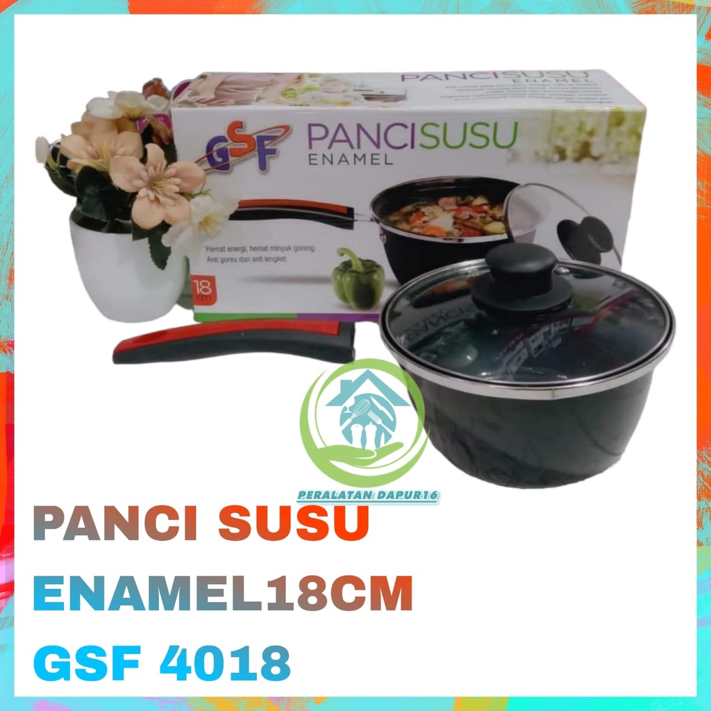 PANCI SUSU SAUCE PAN ENAMEL ANTI LENGKET / PANCI SUSU ENAMEL GSF 4018 TUTUP KACA 18CM / PANCI ANTI B
