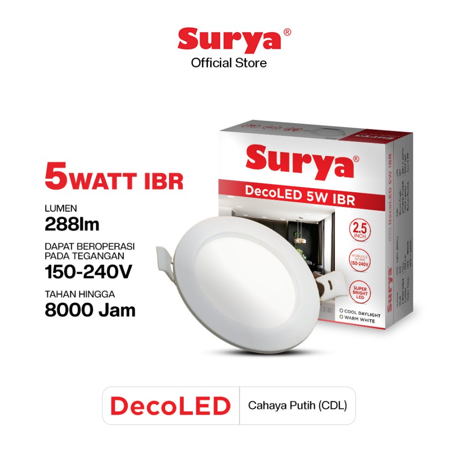 Surya Downlight Lampu Panel LED DecoLED 5 Watt IBR CDL Cahaya Putih