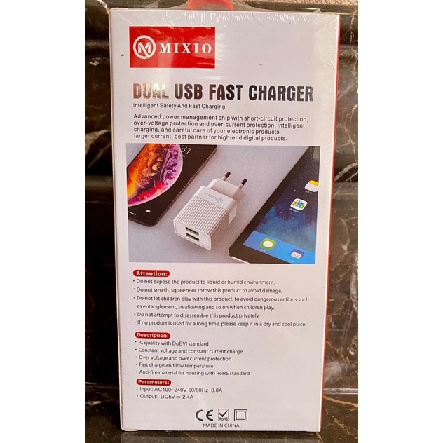 MIXIO - KS-11 Adaptor Dual USB Fast Charger 2.4A Super Fast Charger