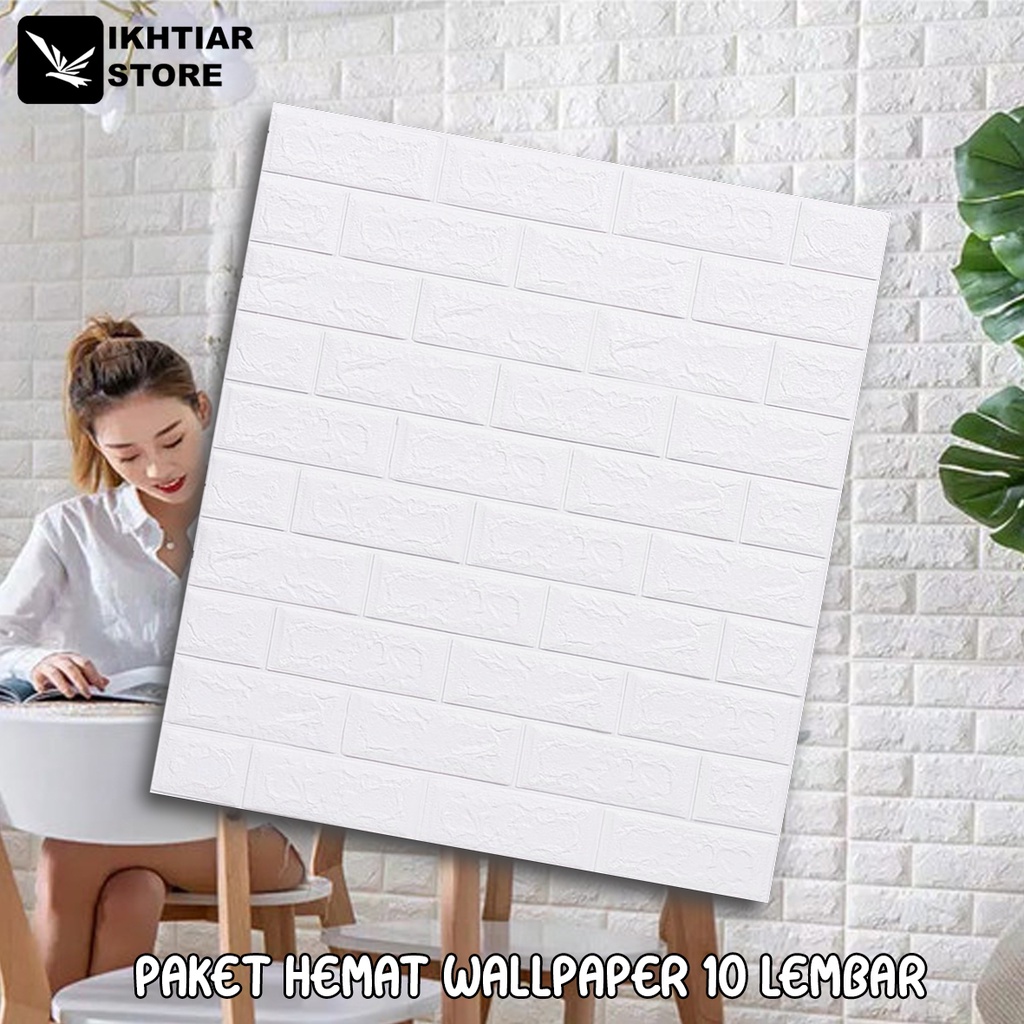 Wallpaper Sticker Dinding 3D Foam Motif Batu Bata Putih Paket 10 Lembar 70 x 77cm - 70 x 38cm