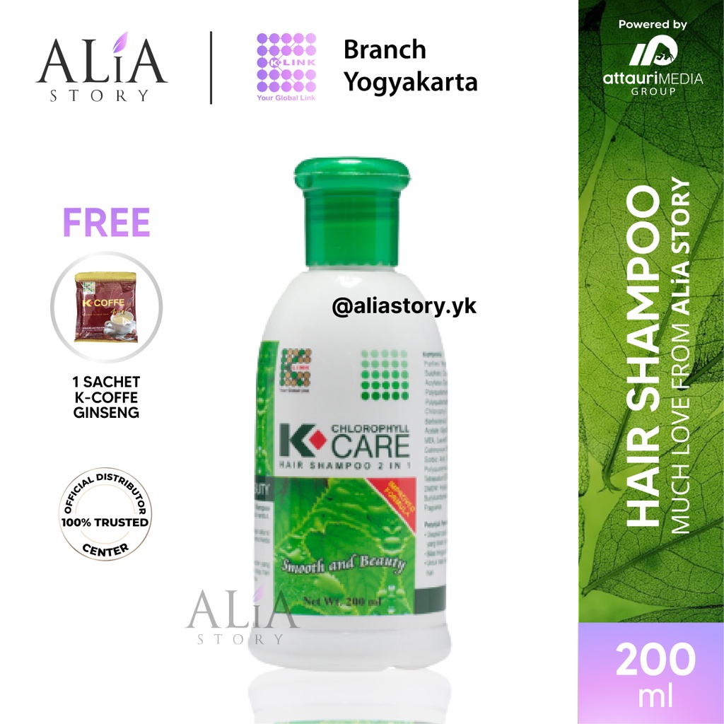 K-CARE Chlorophyll - Hair Shampoo 2 in 1 (200 ml) Sampo Klorofil Original by Alia Story K-Link Yogya