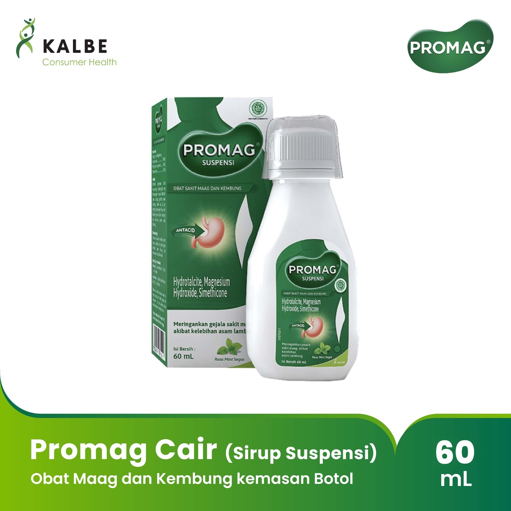 Promag Cair (Sirup Suspensi) Obat Maag dan Kembung kemasan Botol 60 mL