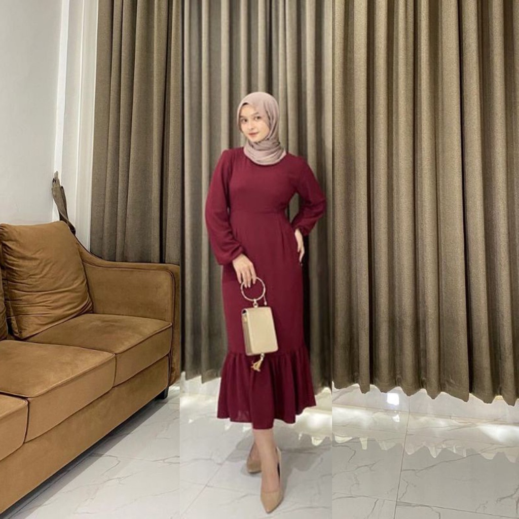 Lania Dress - Midi Dress Fishtail Korean Maxi Dress Duyung Crinkle Airflow Premium