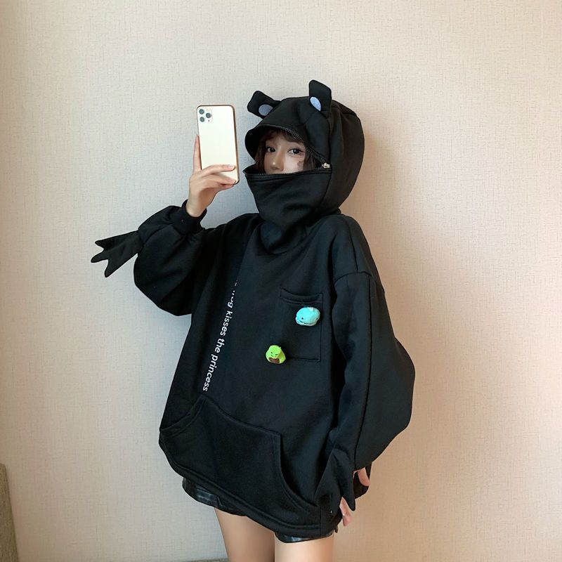 Sweater karakter lucu  KISS FROG HOODIE Onesize Bahan Fleece