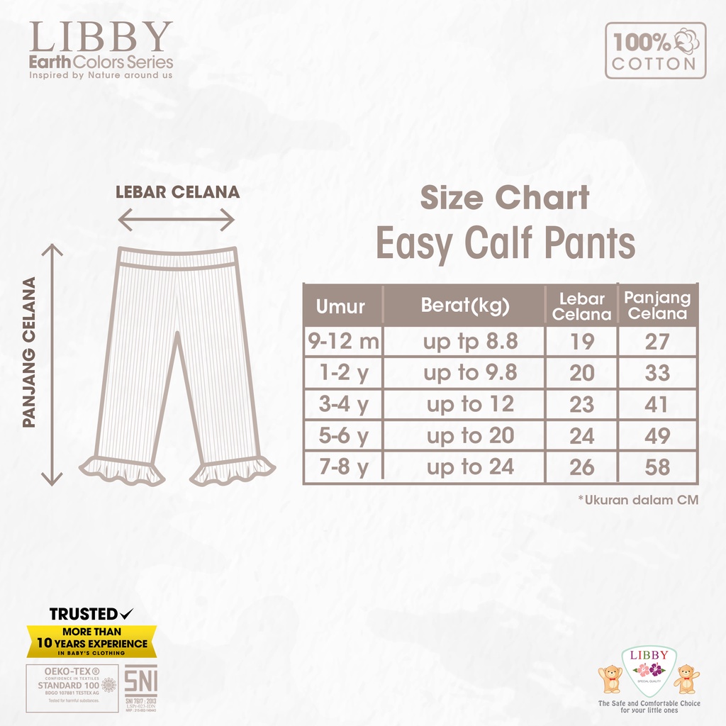 Libby Earth Colour Celana Calf Pants Girl 1PCS /Pack (Tersedia varian warna)