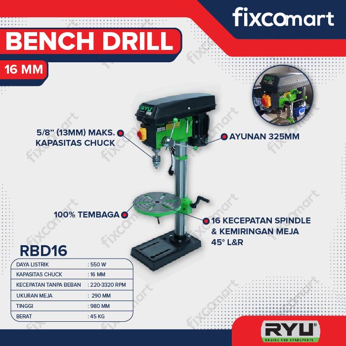 RYU Mesin Bor Duduk Ryu Rbd 16 Bench Drill