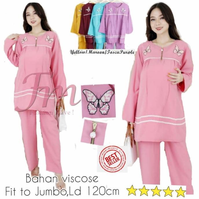 Setelan Hamil Lengan Panjang/Baju Hamil Celana Panjag Bordir Butterfly