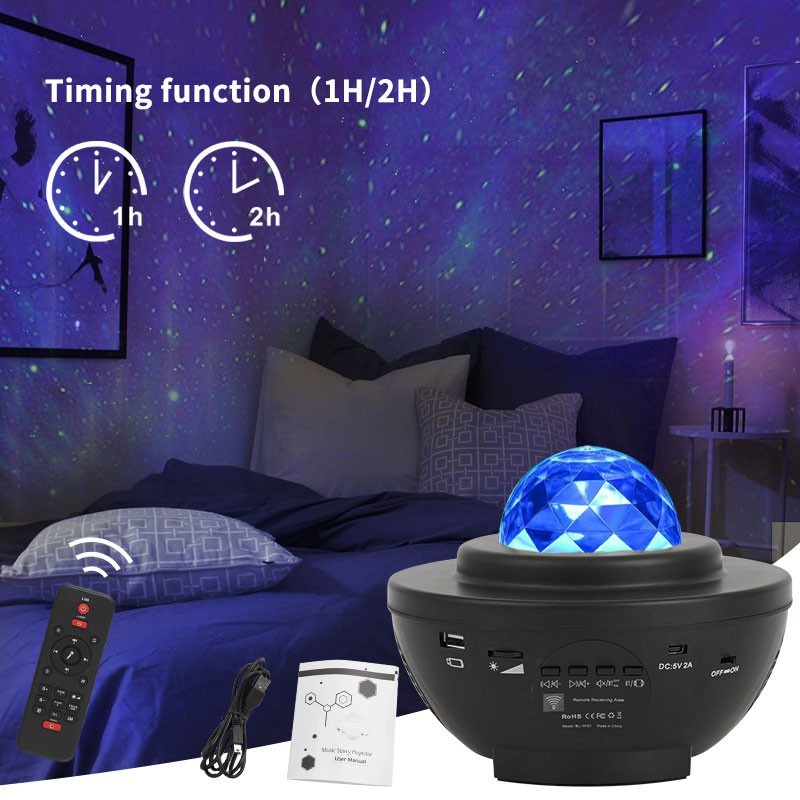 Lampu Tidur Proyektor Langit Bintang Bluetooth + Remote + Auto Off