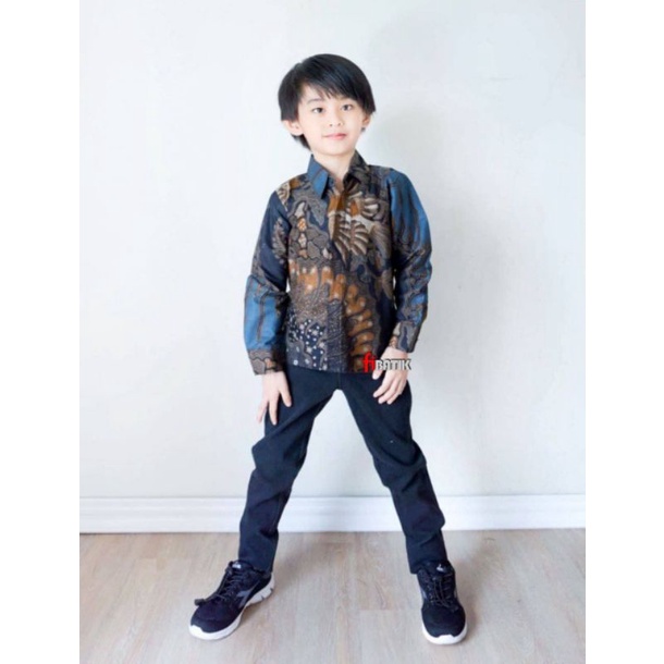 Batik Pria Couple Batik Ayah dan Anak Laki Laki Kemeja Batik Anak Cowok Motif Gkcl Warna Hitam