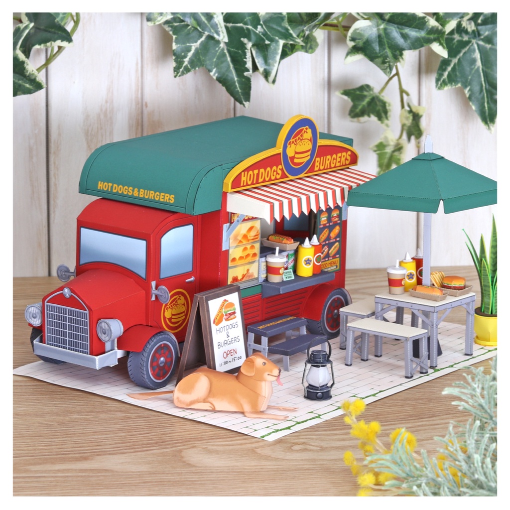 3D Papercraft Food Truck Mobil Dapur Burger Hotdog Pola Kertas DIY
