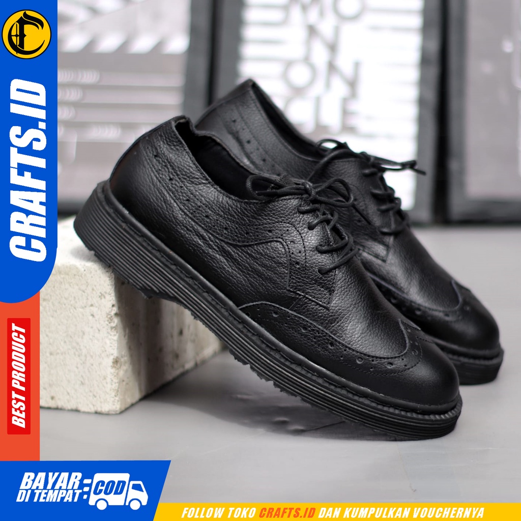 Sepatu Pantofel Formal Docmart Low Boots Wingtif Kulit Asli Kerja Pria Crafts Akechi