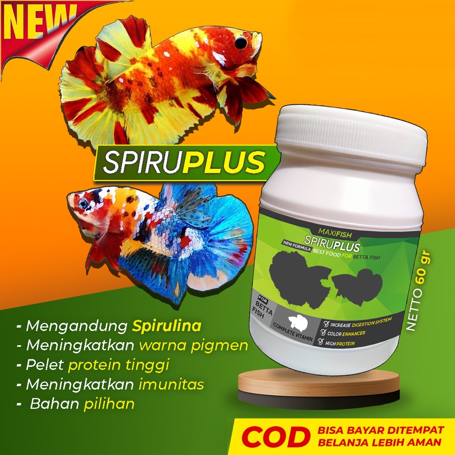 Pelet Spirulina Cupang SPIRUPLUS Pakan Pelet Pellet Ikan Cupang Hias 60gr