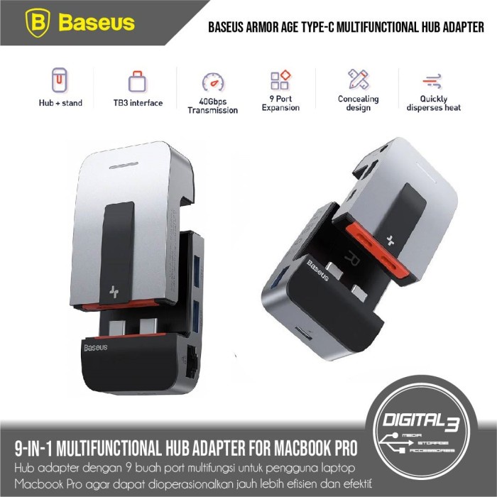 Baseus Armor Age 9 In 1 Hub Adapter Macbook Pro Rj45 Usb-C Hdmi 3.5Mm