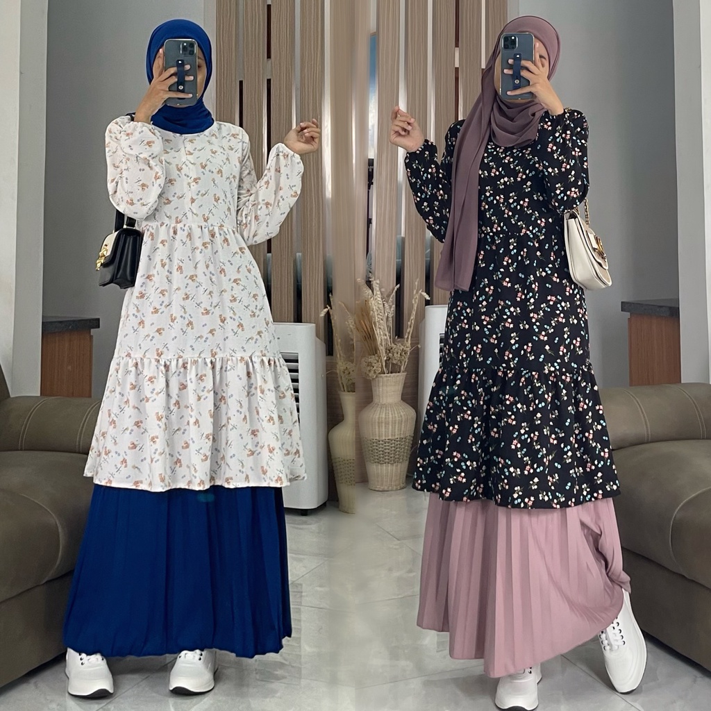 DIAH crincle tunik by ZALFA OUTFIT / Tunik motif bunga
