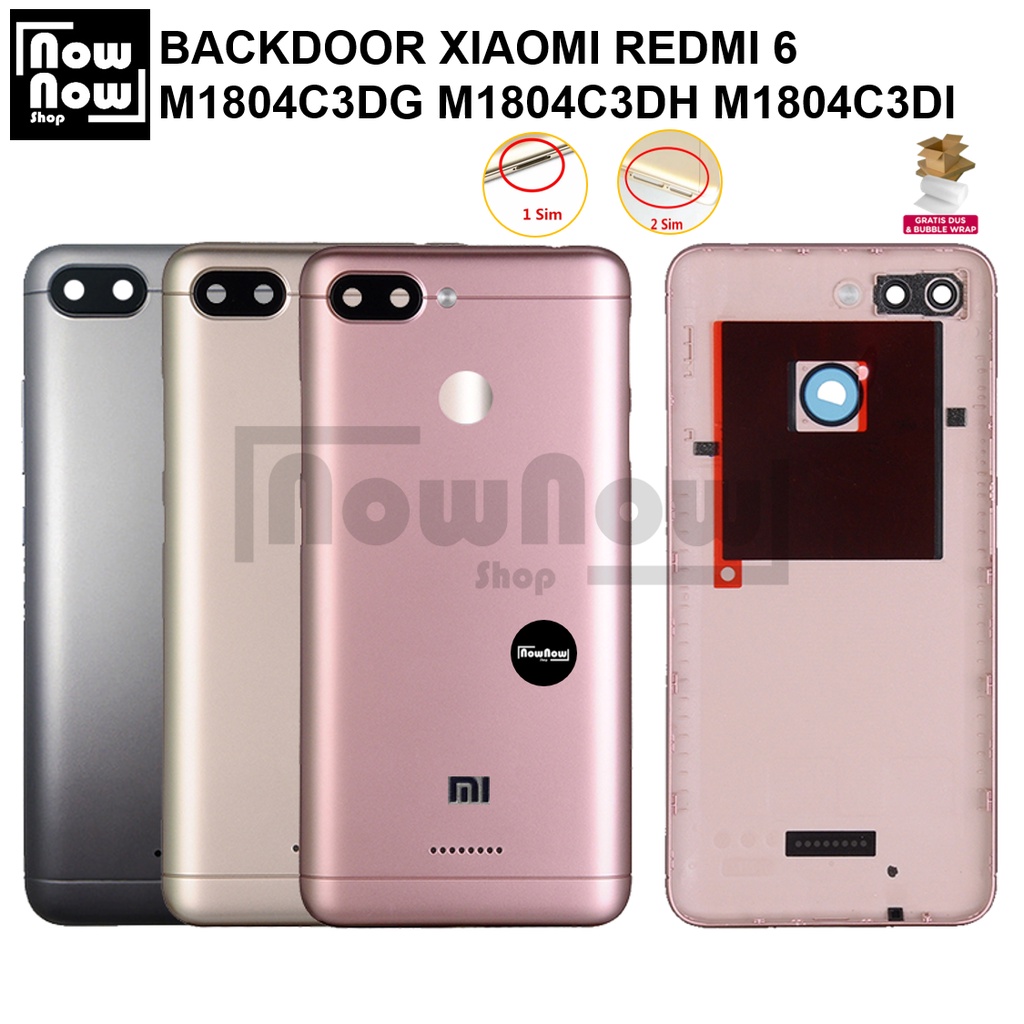 Backdoor Tutup Belakang Baterai Xiaomi Redmi 6 M1804C3DG M1804C3DH M1804C3DI Single SIM Dual SIM Backcover Back Casing Housing Cover Belakang Back Case Panel Replacement