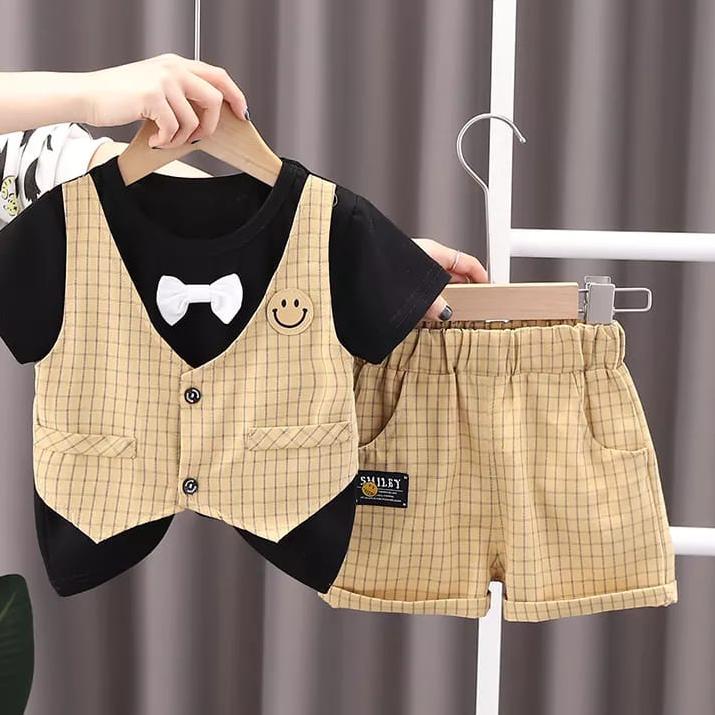 ♡ Setelan anak laki laki import Rompi kaos celana pendek anak baju bayi laki laki motif rompi smile 