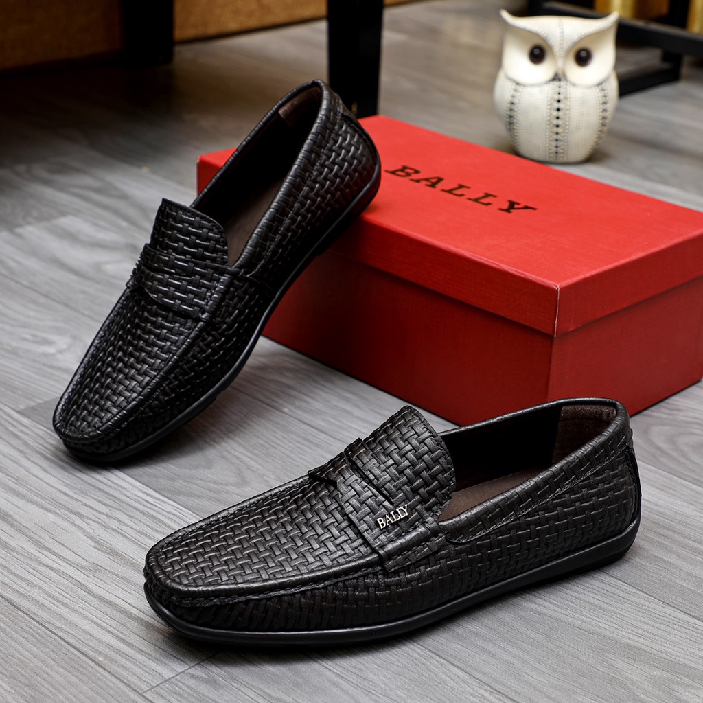 Bally men's leather shoes woven leather flat shoes