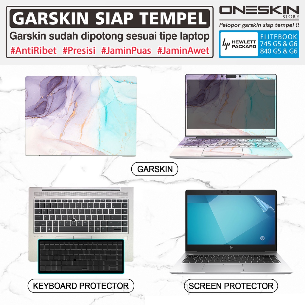 Garskin Sticker Laptop Pelindung Screen Keyboard Protector HP EliteBook 745 840 G5 G6 Gambar Full Body Silikon Bening Glossy Doff Anti Blueray