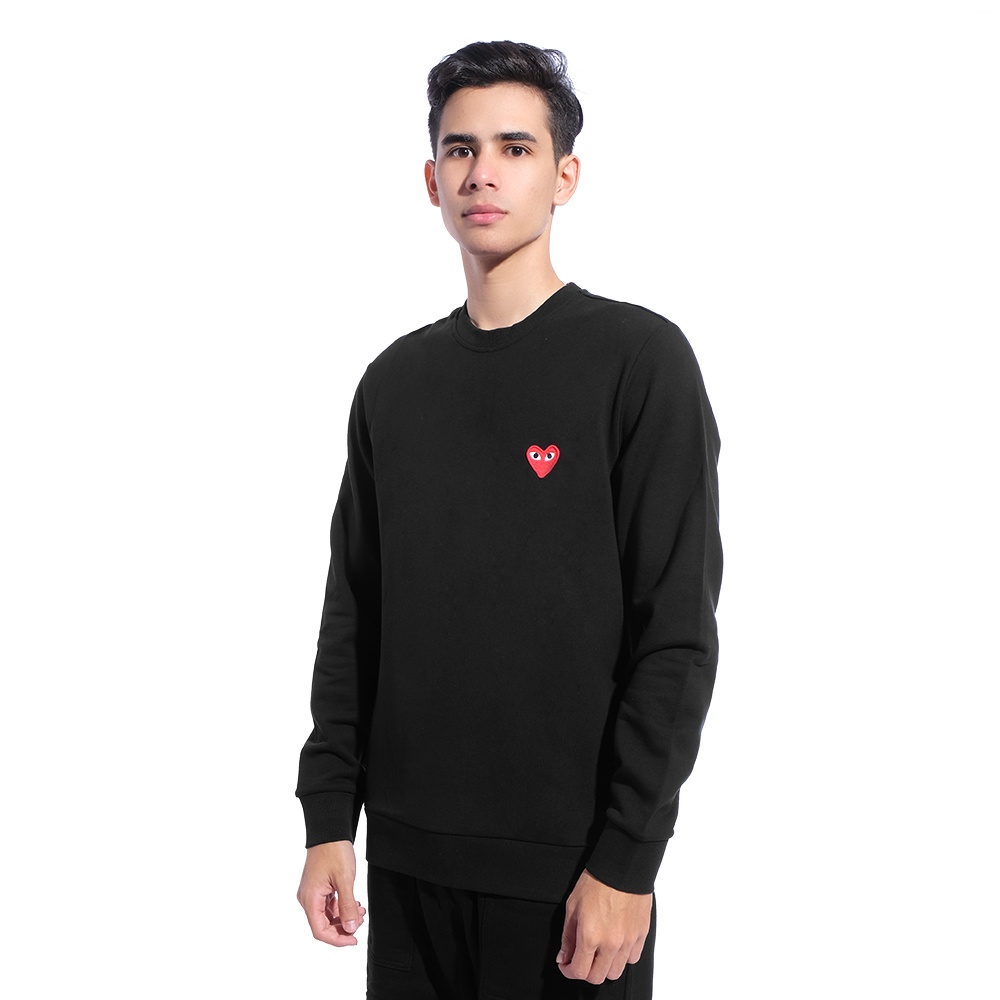 CDG Play Red Heart Sweatshirt Grey