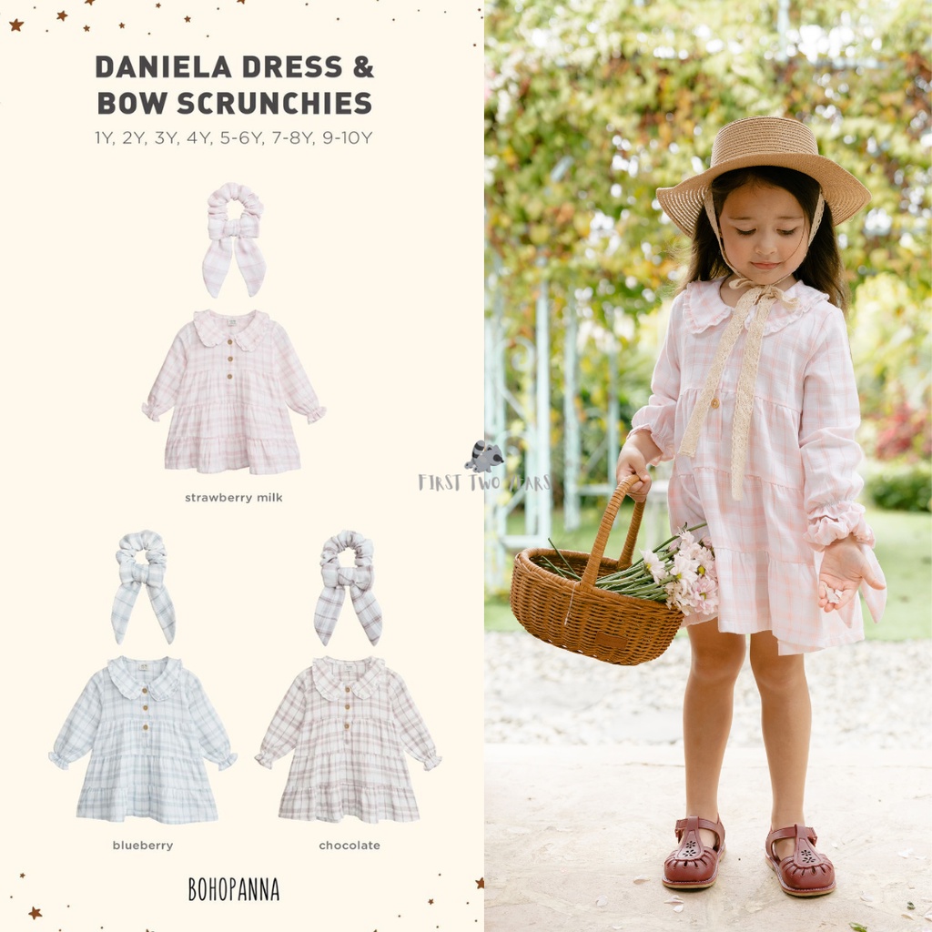 Bohopanna - Daniela Dress &amp; Bow Scrunchies / Dress Anak Perempuan dan Ikat Rambut