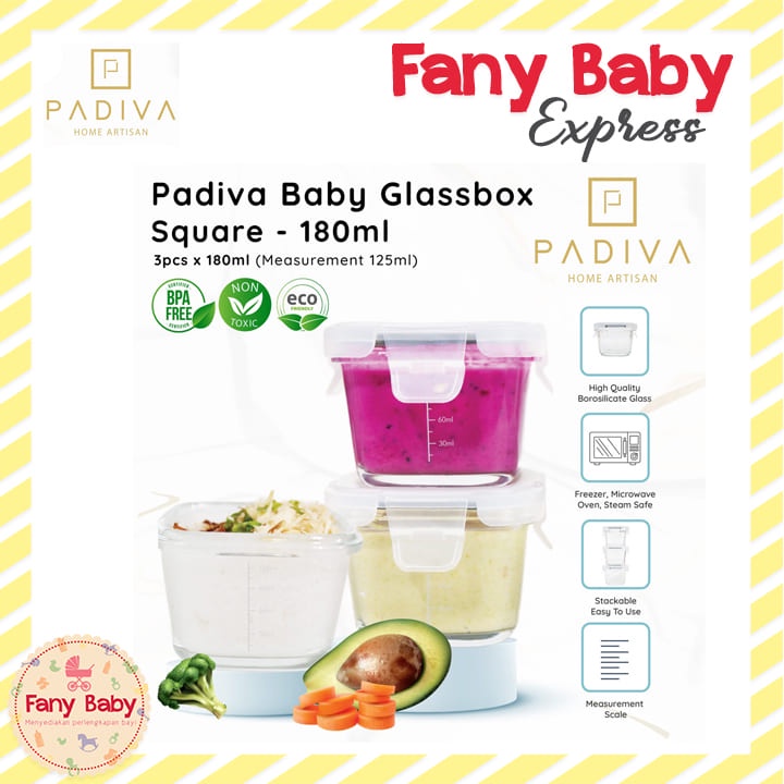 PADIVA BABY GLASSBOX SQUARE 3 x 180ML / GBB180S