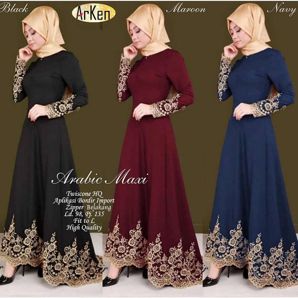 Gamis Muslim Wanita Jumbo Ld 130cm Gamis Jumbo Muslim Remaja Ld 130 gamis bordir jumbo arabiana dres