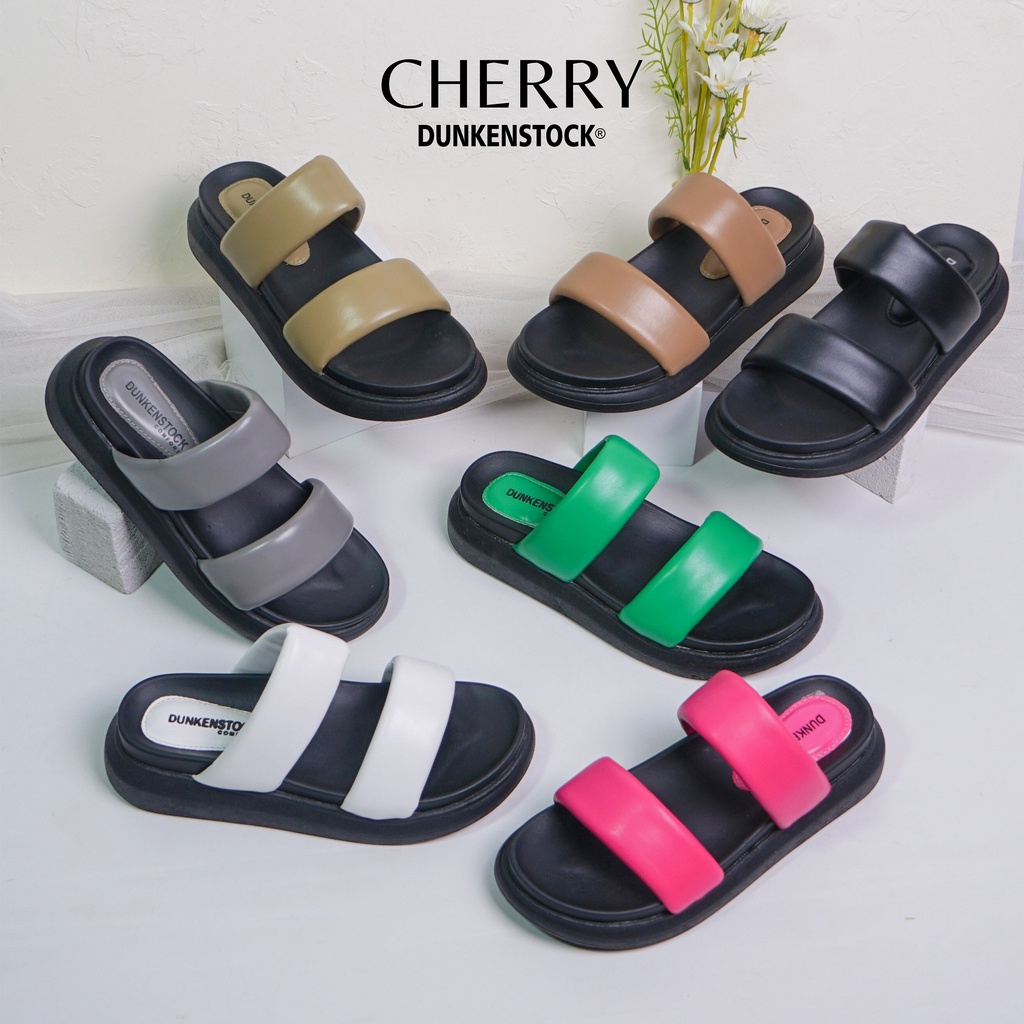 Dunkenstock Cherry Sandal Selop Wanita Ban Dua Sendal Slop Cewek Casual Trendy Size 36-40