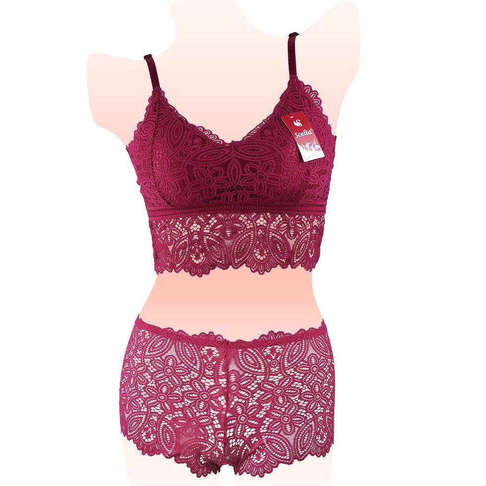 Scelta - Sexy Bra Set Celana Dalam Wanita Transparan Bralette Tanpa Kawat Renda Setelan Bh Sc 1797 S